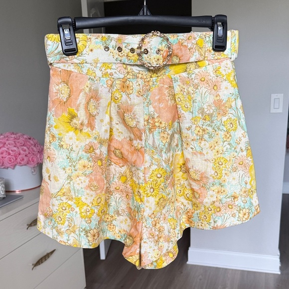 Zimmermann Floral High Waist Shorts - Yellow and Cream